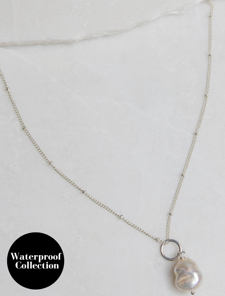 Jean Waterproof Baroque Pearl Necklace - Silver Plated Stainless Steel