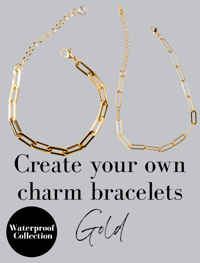 Create Your Own Waterproof Paperlink Charm Bracelet – 18k Gold Plated Stainless Steel