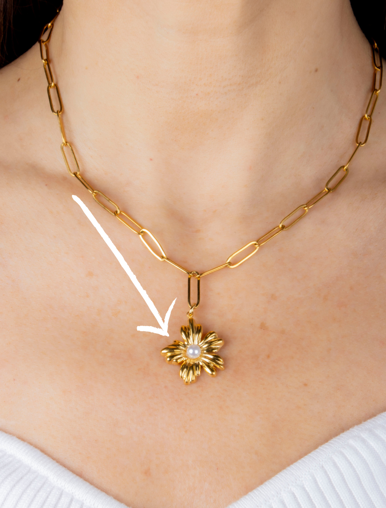 Large Flower Pearl Charm - 75 - 18k Gold Plated Stainless Steel - Image 2
