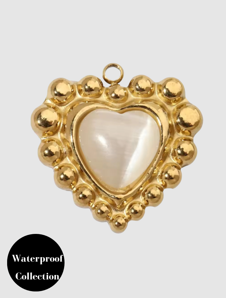 Bobble Edge Gemstone Heart Charm - 111 - 18k Gold Plated Stainless Steel