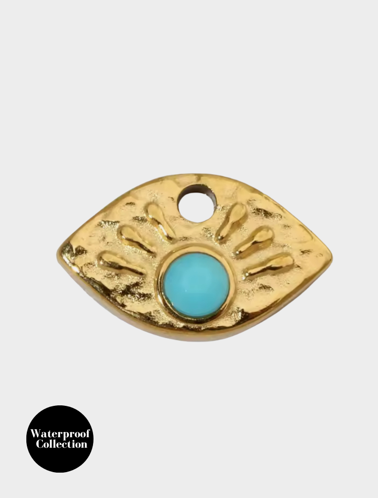 Small Hammered Turquoise Eye Charm - 116 - 18k Gold Plated Stainless Steel