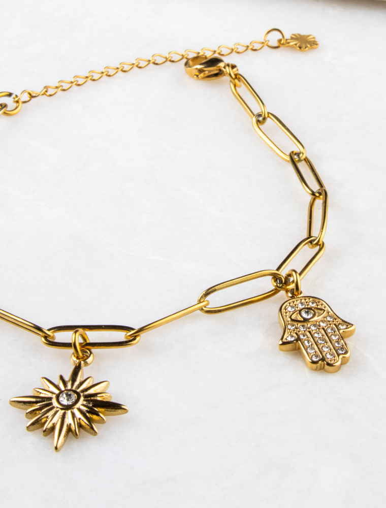 Charlotte 3 Charm Waterproof Paperlink Bracelet - 18k Gold Plated Stainless Steel - Image 4