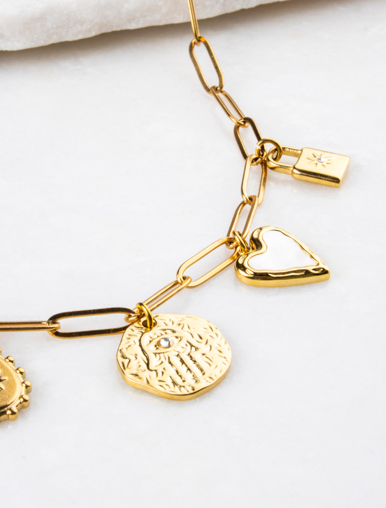 Annie 5 Charm Waterproof Necklace - 18k Gold Plated Stainless Steel - Image 5