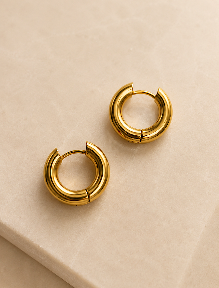 Anoushka waterproof chunky hoops-14k gold plated stainless steel.