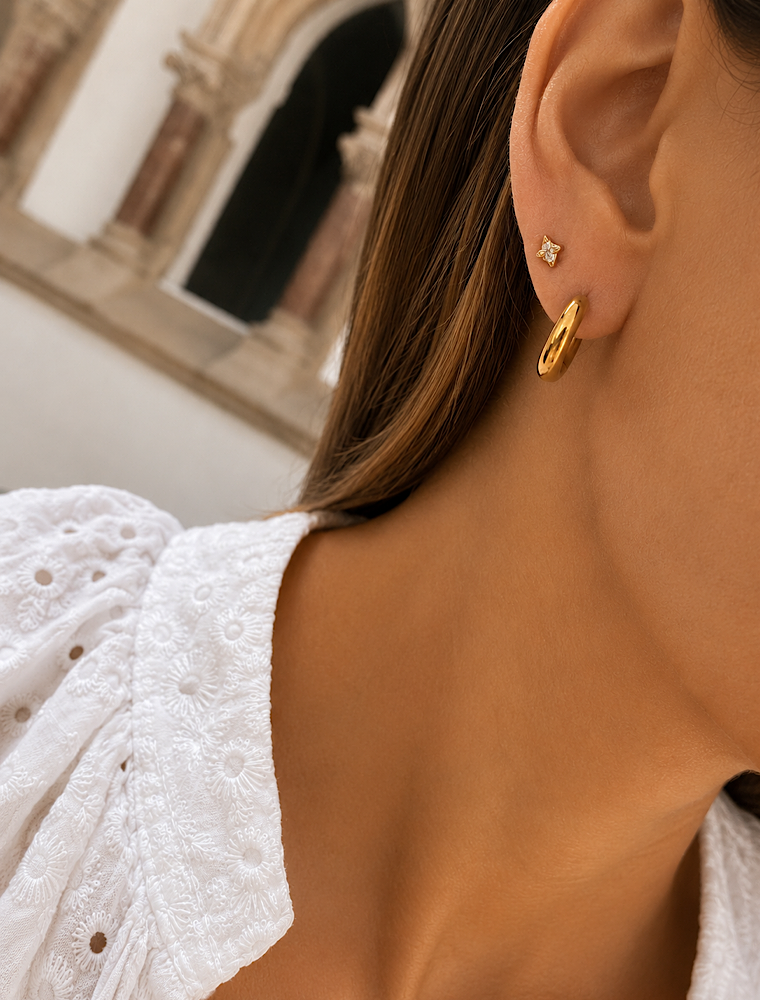 Anoushka waterproof chunky hoops-14k gold plated stainless steel. - Image 2